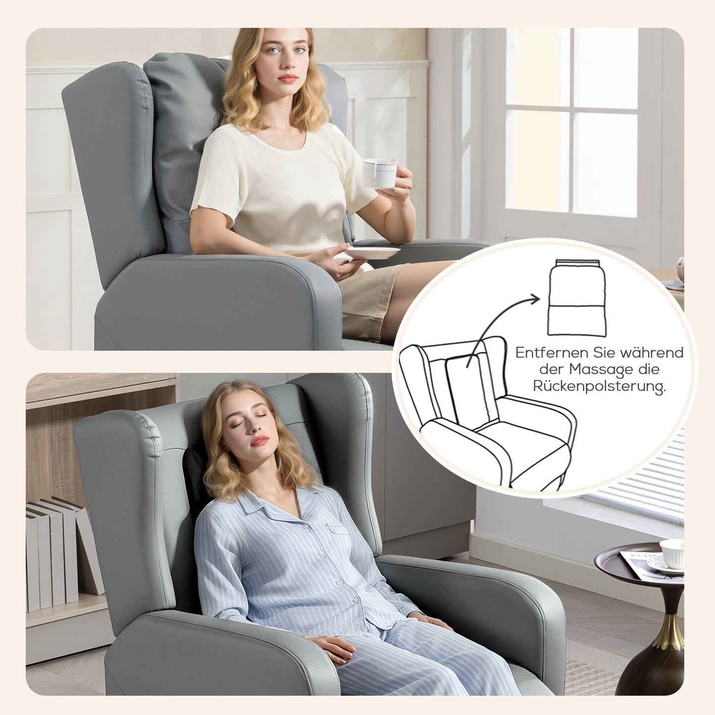 Electric Recliner Chair, Faux Leather, Gray, Footrest