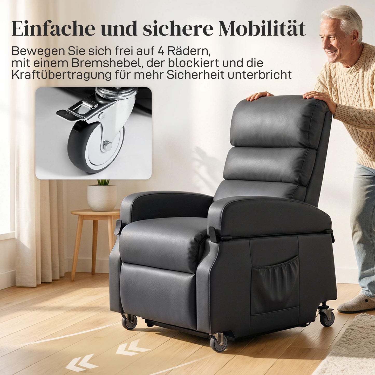 Electric Recliner Chair with Lift, Faux Leather, Dark Grey