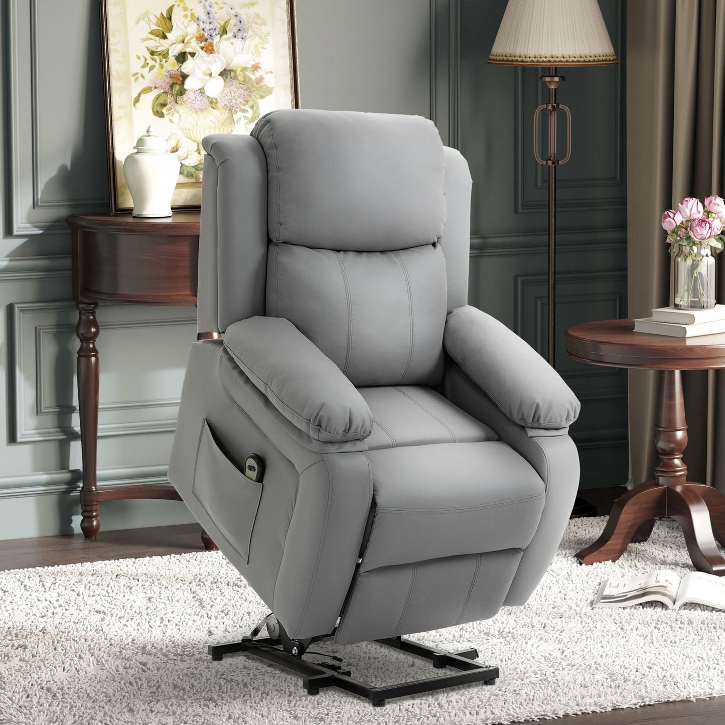 Electric Recliner Chair with Lift, Faux Leather, Grey