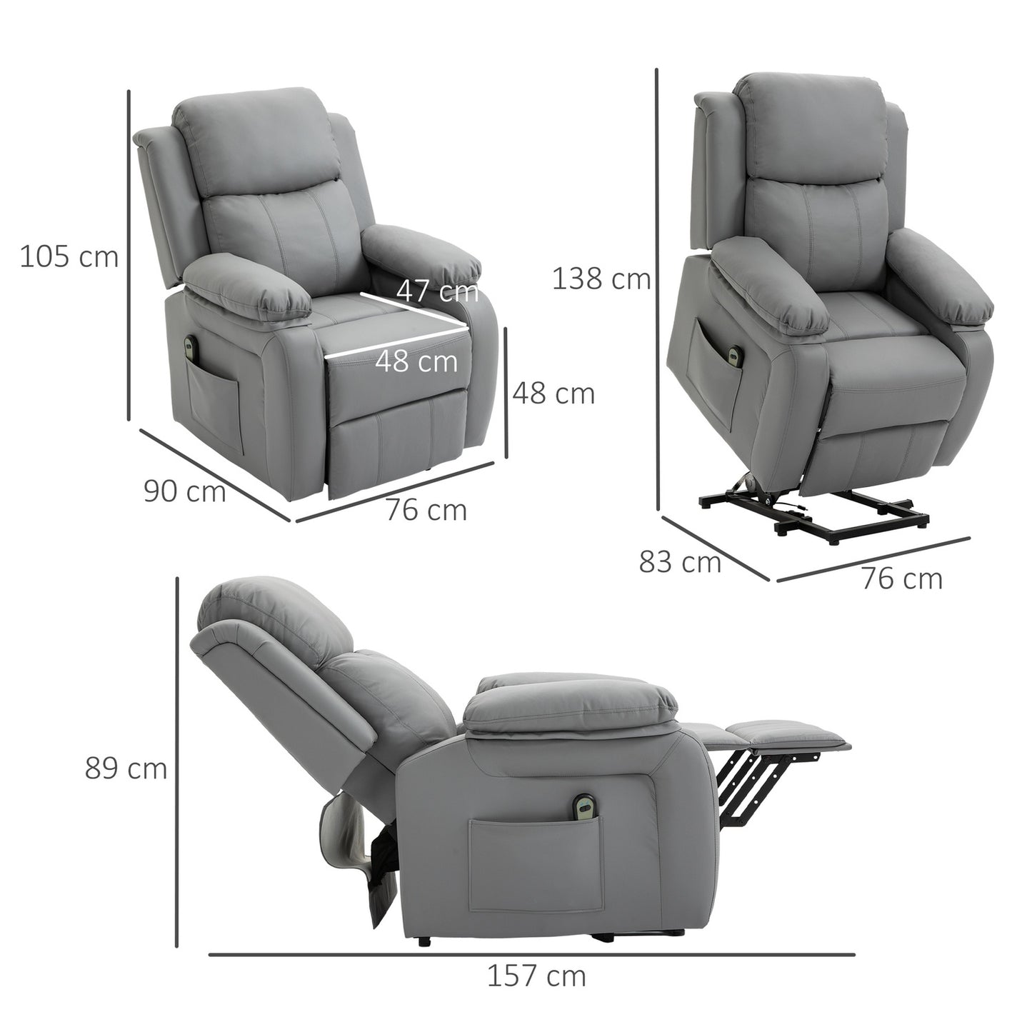 Electric Recliner Chair with Lift, Faux Leather, Grey
