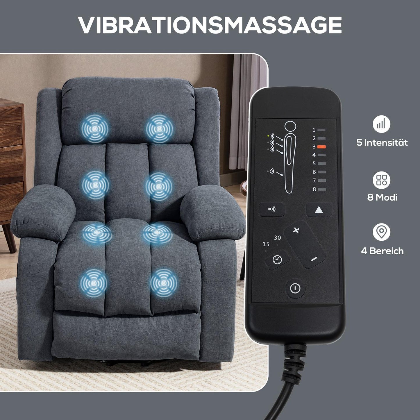 Electric Recliner Chair with Lift, Massage, Dark Grey
