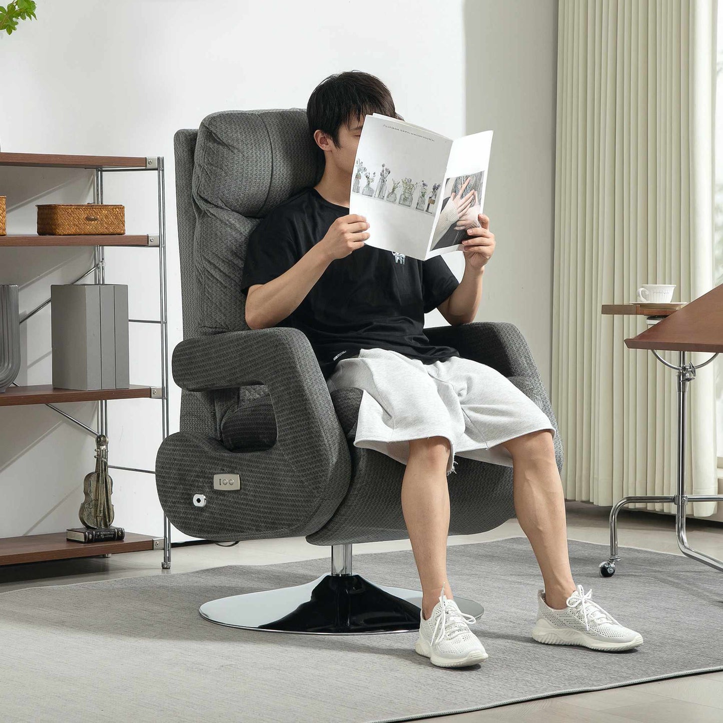 Electric Recliner Chair with USB, Velvet, Swivel, Grey