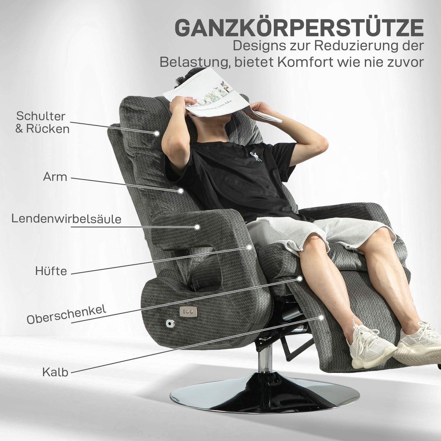 Electric Recliner Chair with USB, Velvet, Swivel, Grey