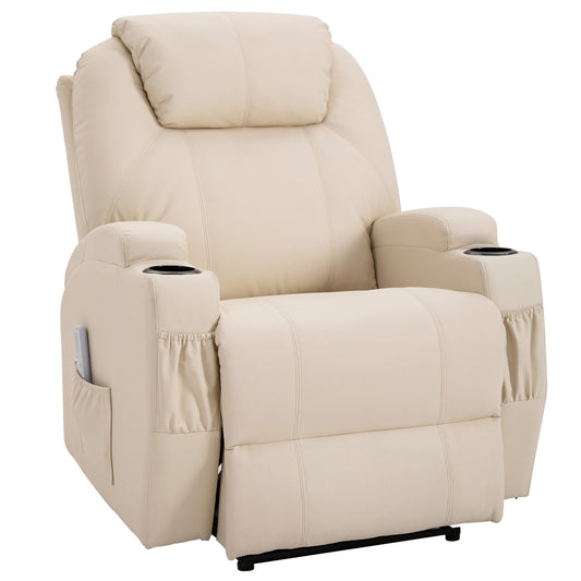 Electric reclining massage chair, synthetic leather, beige
