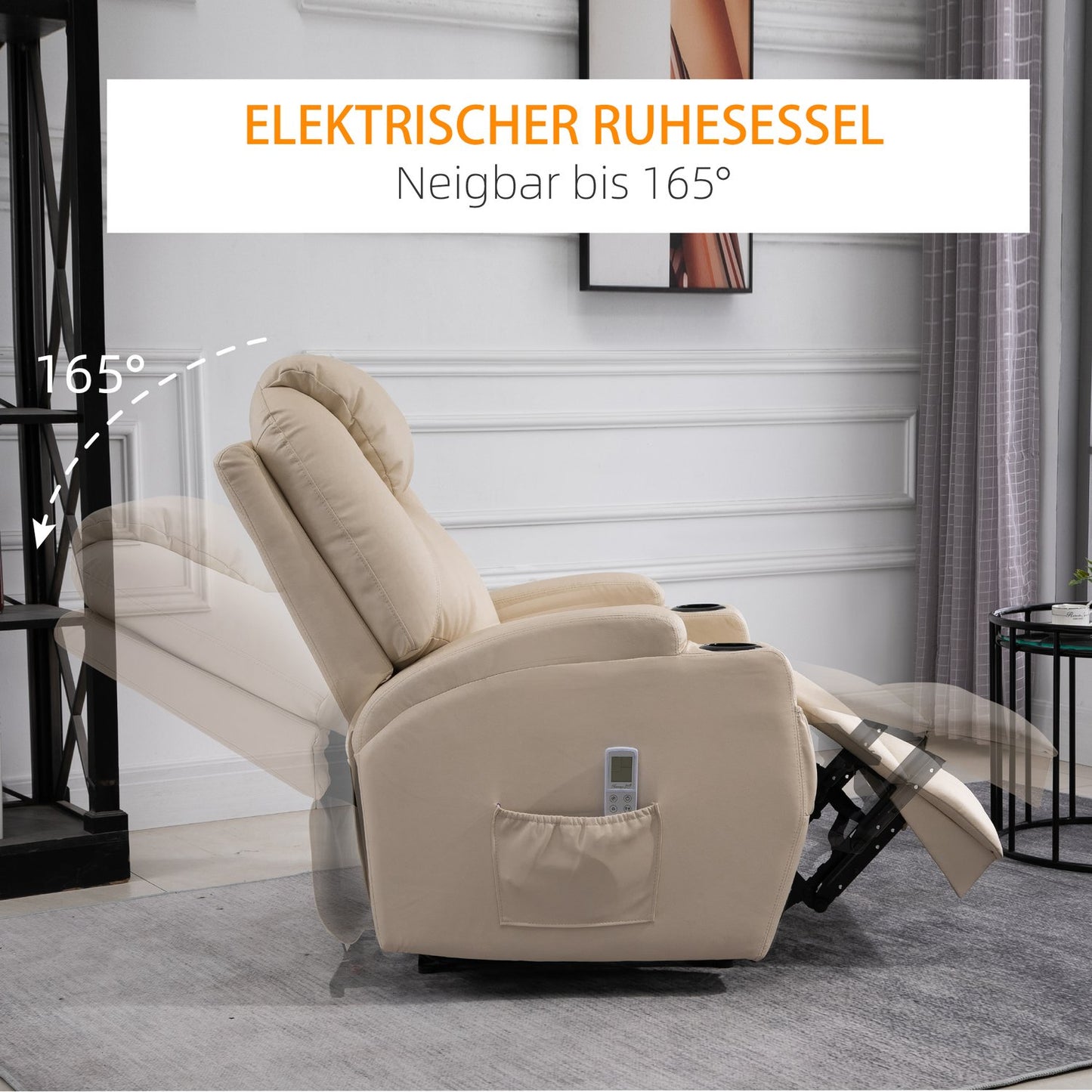 Electric reclining massage chair, synthetic leather, beige