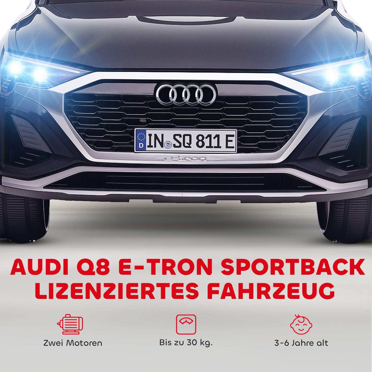 Electric Ride-On Car, 12V Audi Q8, Remote Control, Black
