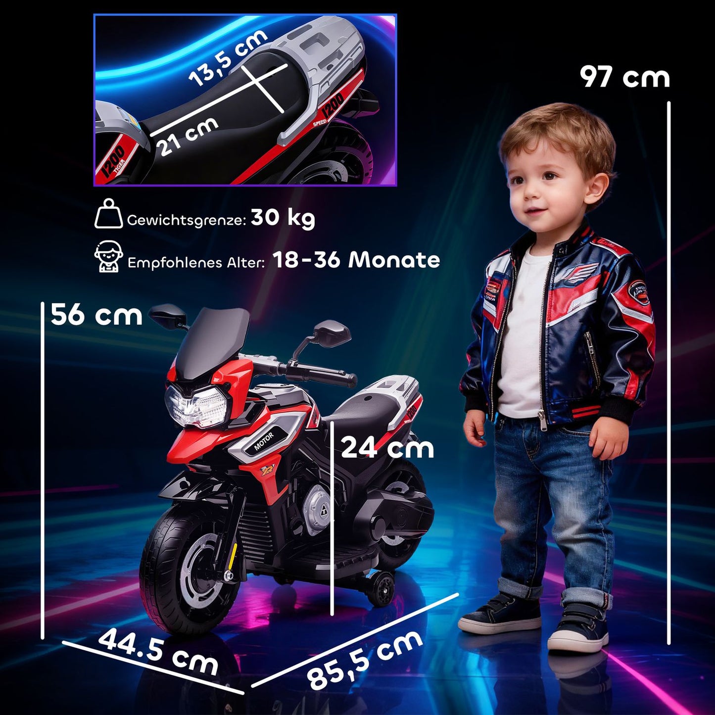 Electric Ride-On Motorcycle for Toddlers 18-36 Months, Red