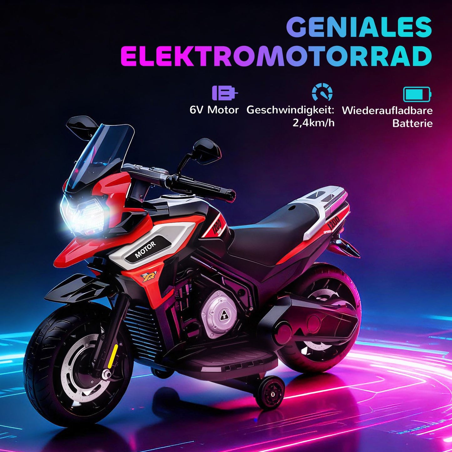 Electric Ride-On Motorcycle for Toddlers 18-36 Months, Red