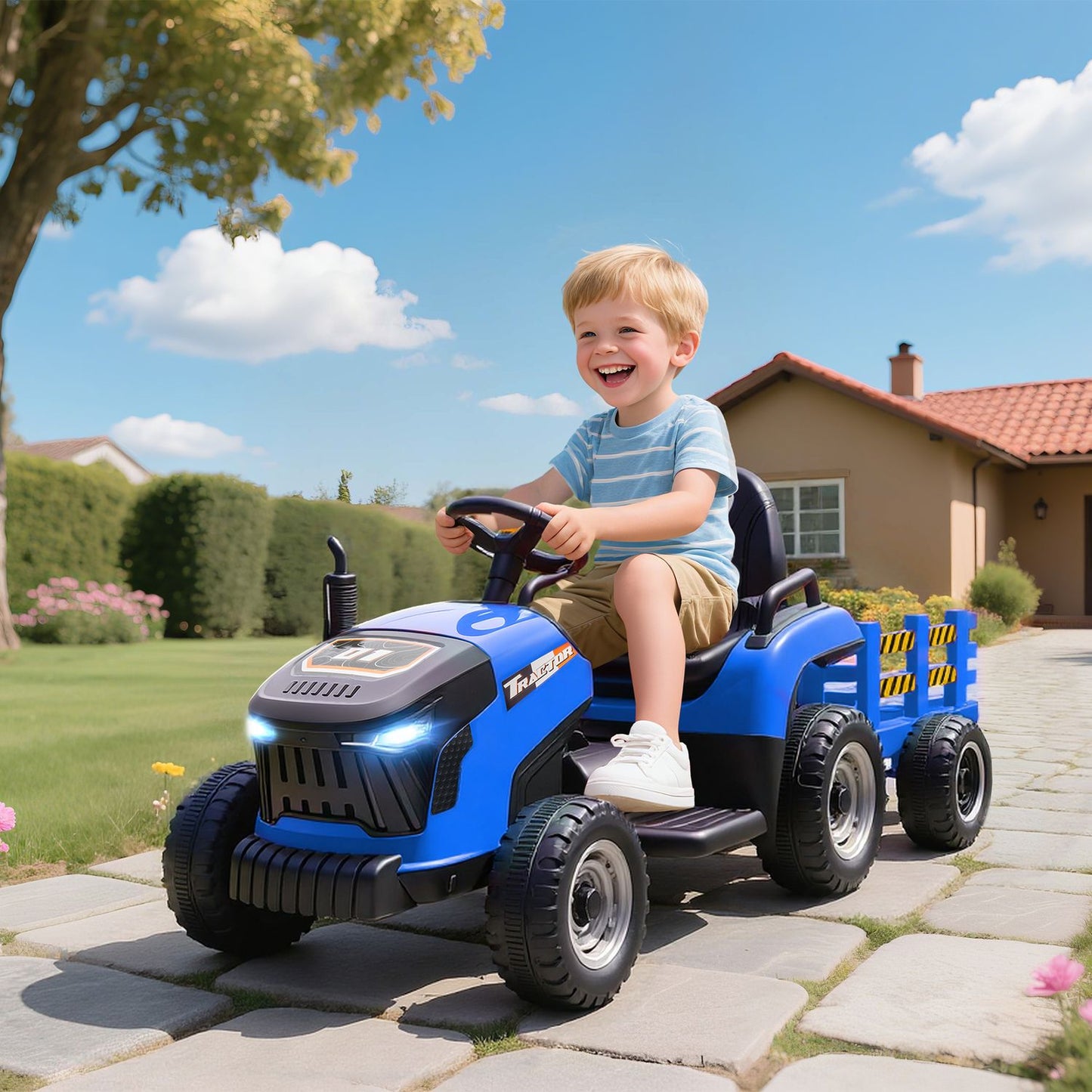 Electric Ride-On Tractor for Kids, Remote Control, Ages 3-8, Blue