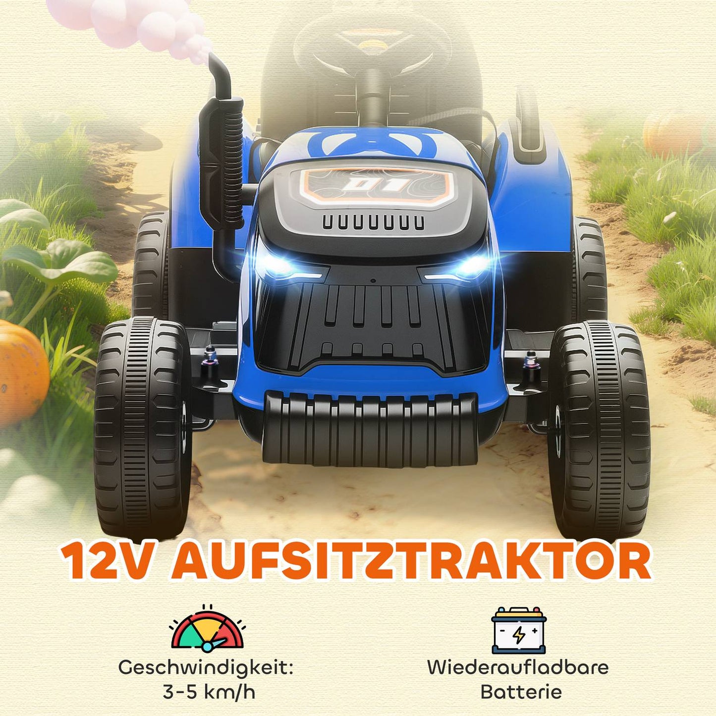 Electric Ride-On Tractor for Kids, Remote Control, Ages 3-8, Blue