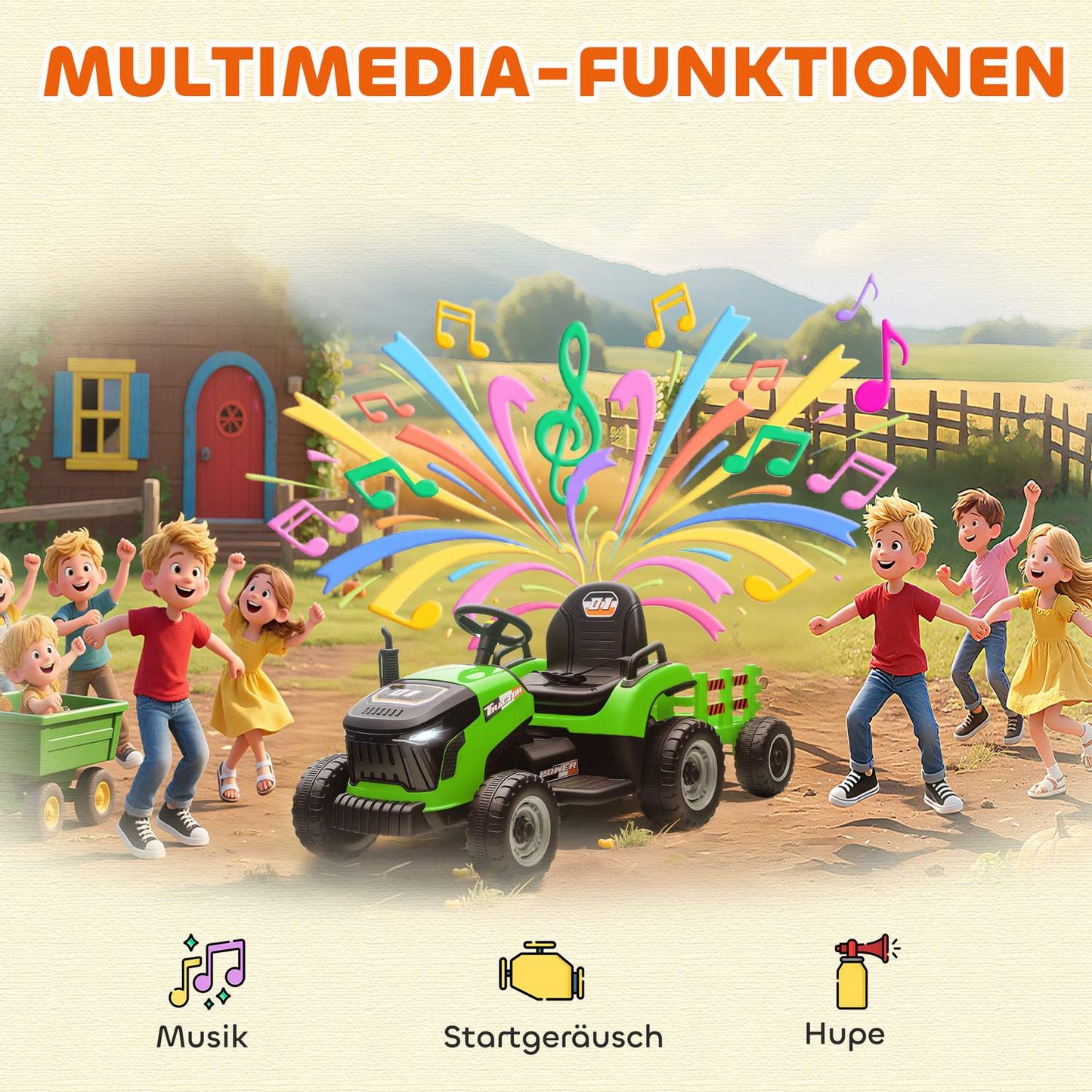 Electric Ride-On Tractor with Remote, Ages 3-8, Green