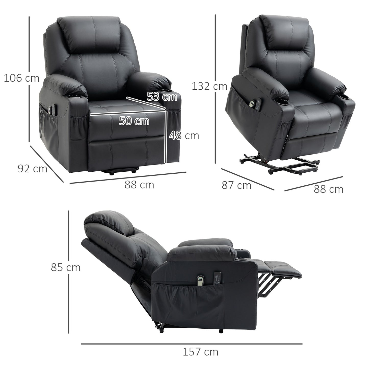 Electric reclining massage chair with stand-up assist