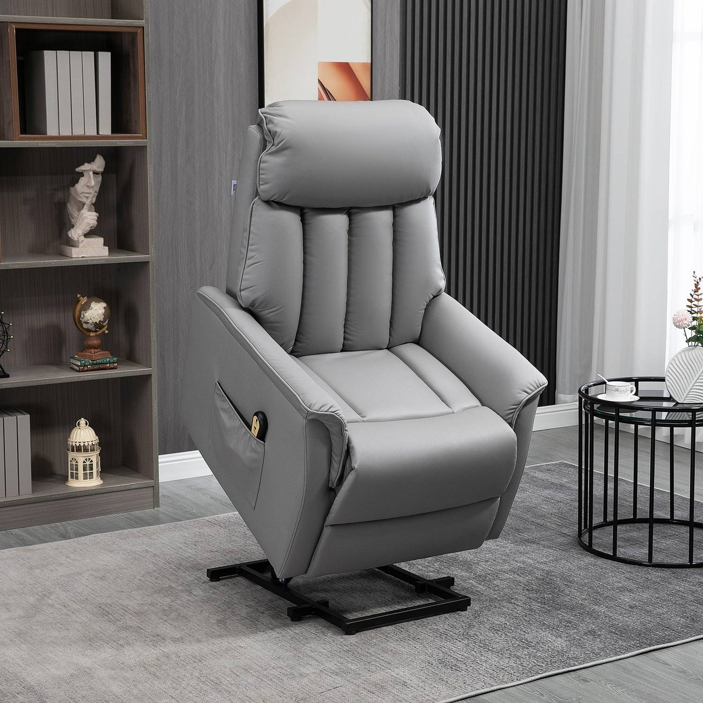 Electric recliner with standing aid, microfibre grey