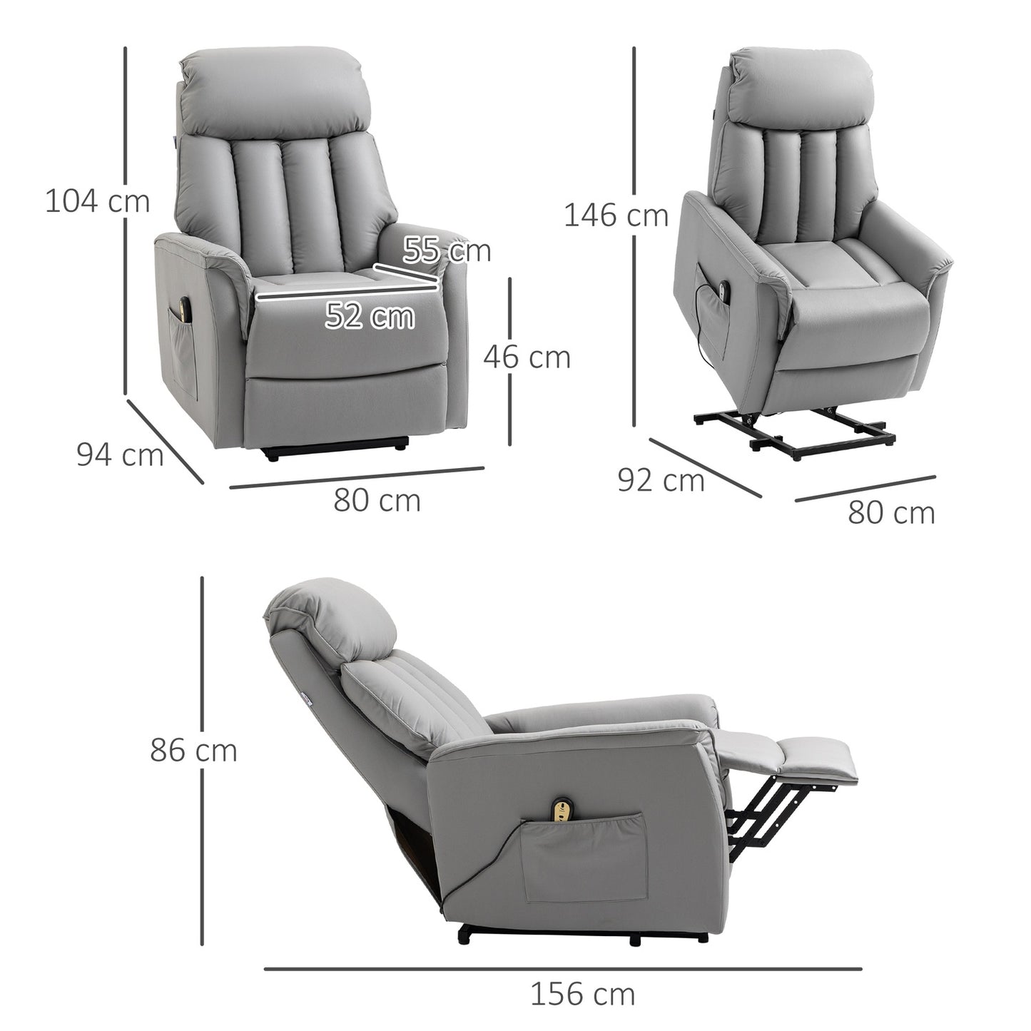 Electric recliner with standing aid, microfibre grey
