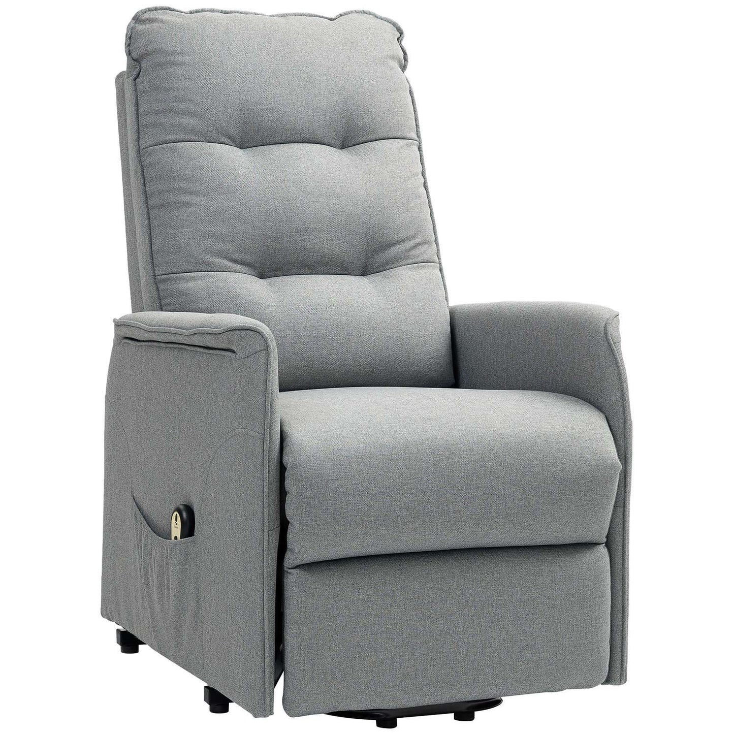Electric recliner, linen, remote control, side pocket, gray