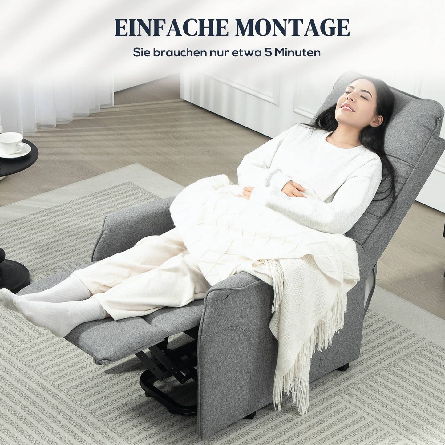 Electric recliner, linen, remote control, side pocket, gray