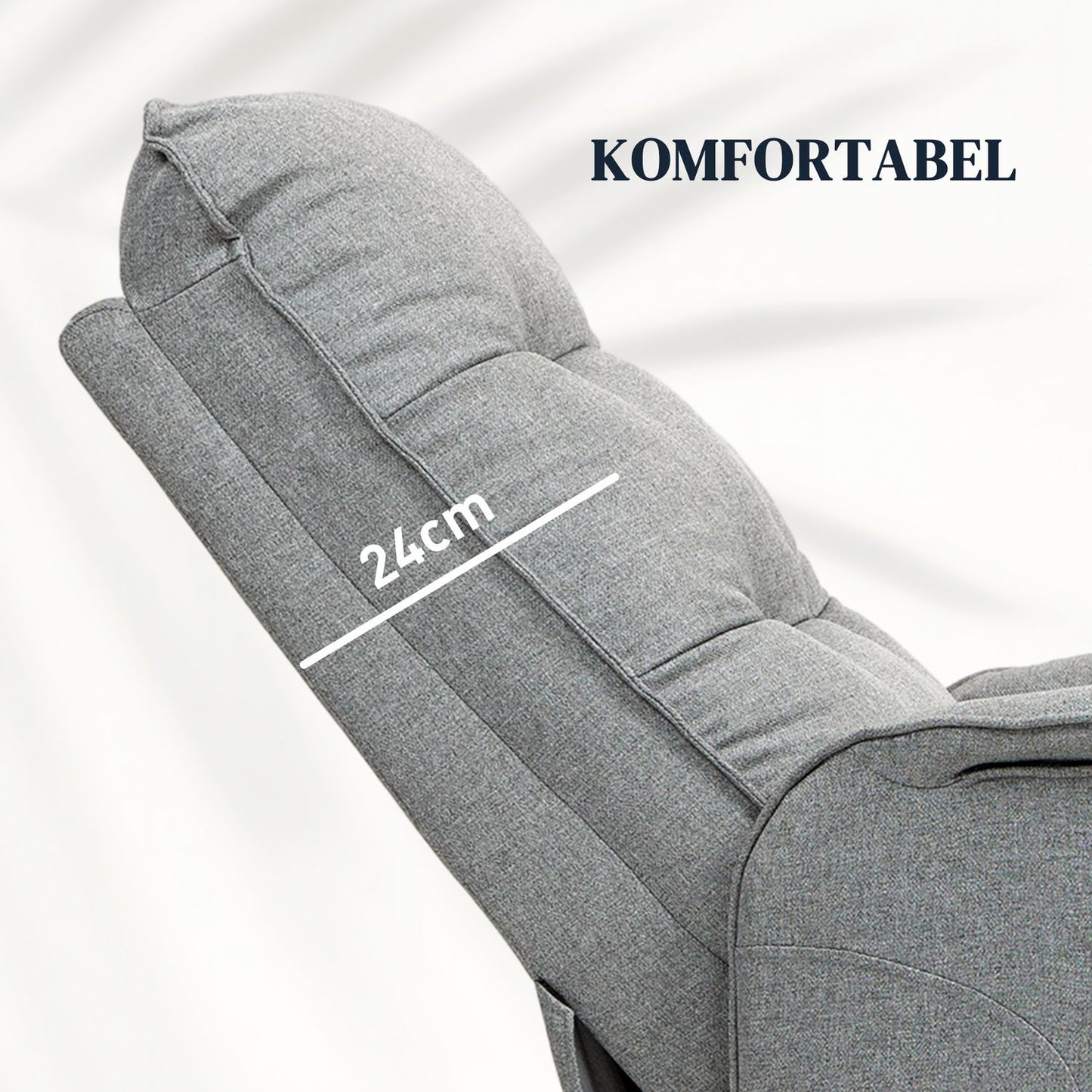 Electric recliner, linen, remote control, side pocket, gray