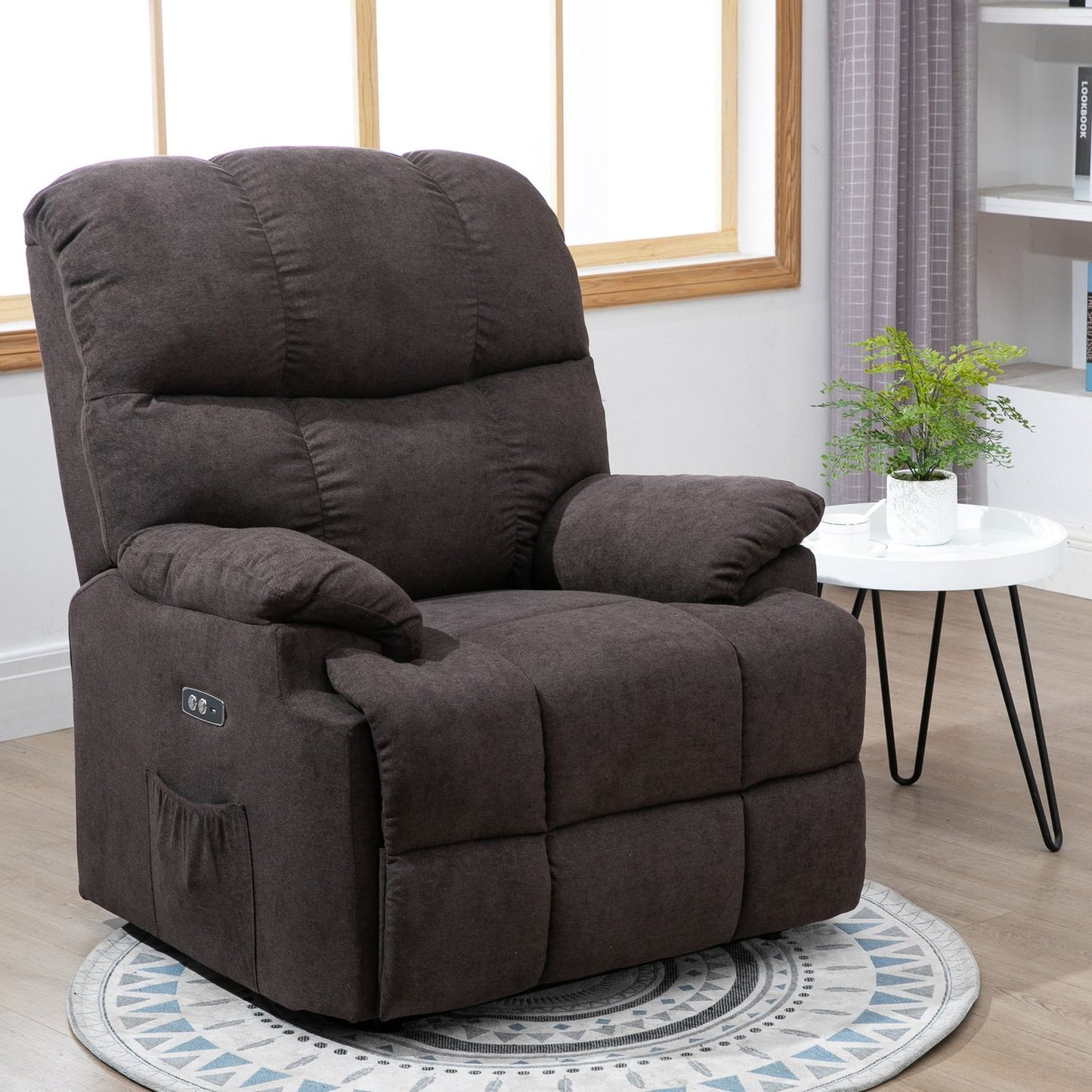 Reclining electric TV chair with USB, footrest, dark grey