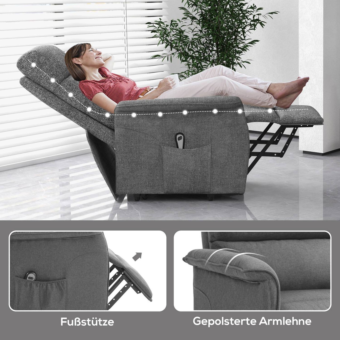 Electric recliner with stand-up aid and remote control