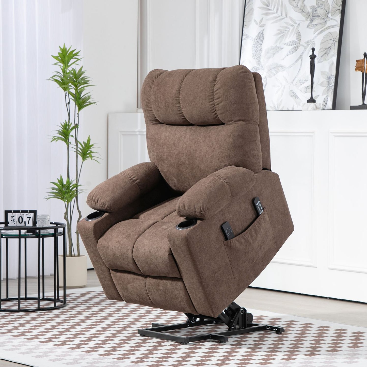 Electric recliner with heating, massage and lifting assistance