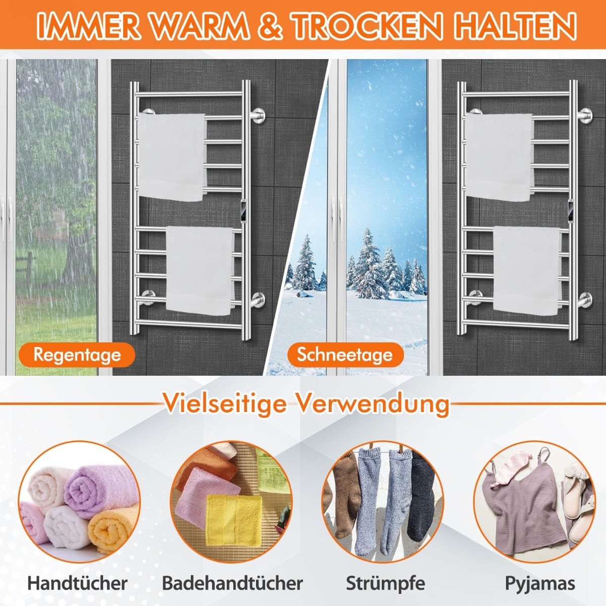 Electric Towel Warmer, 10 Bars, Timer, Overheat Protection