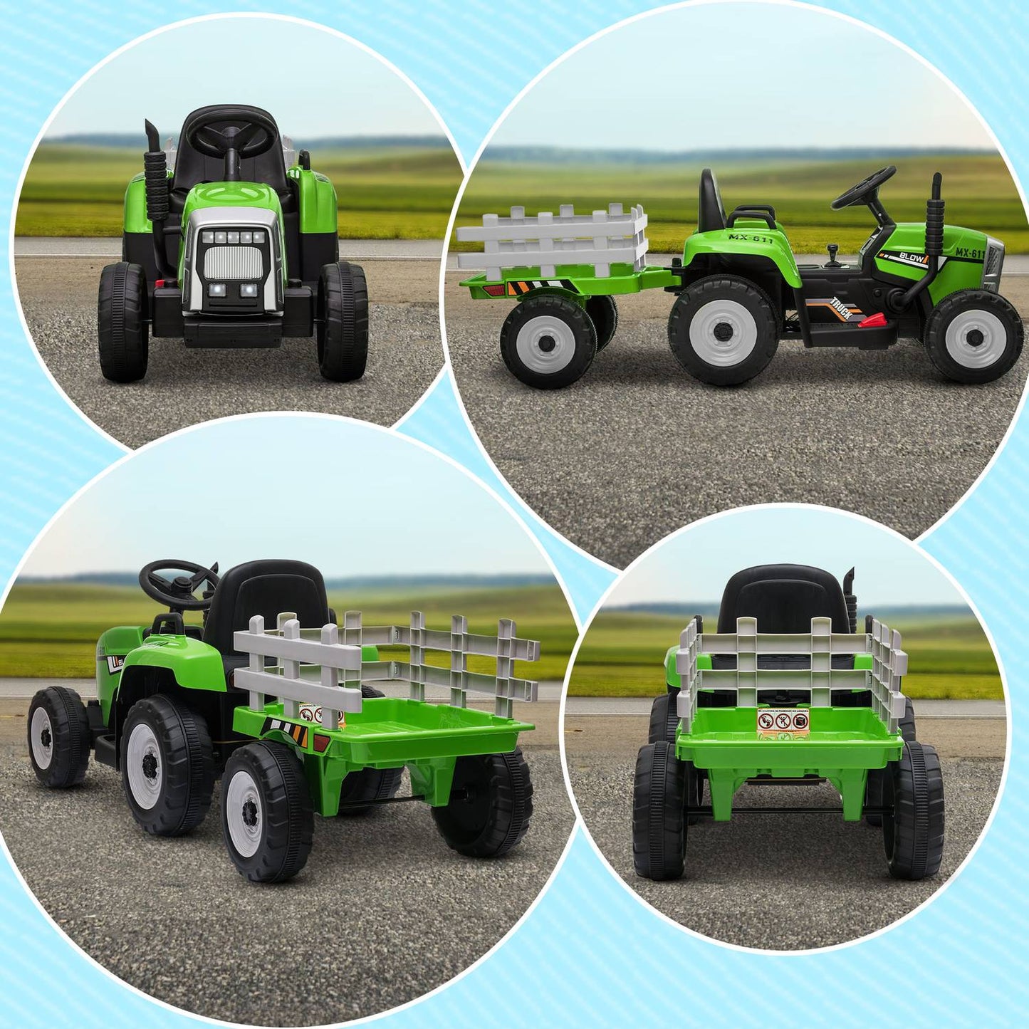 Electric ride-on tractor for children with trailer and remote control
