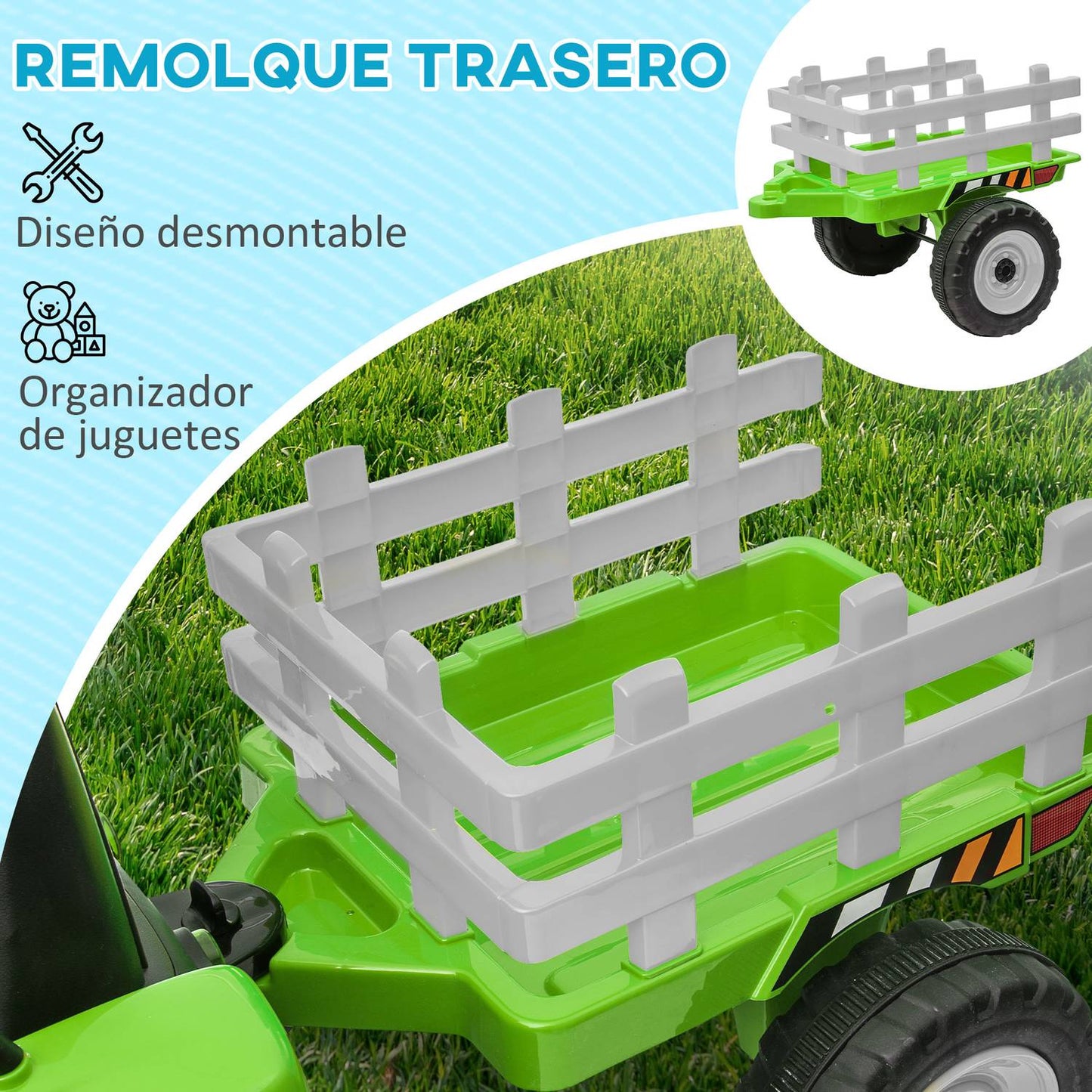Electric ride-on tractor for children with trailer and remote control