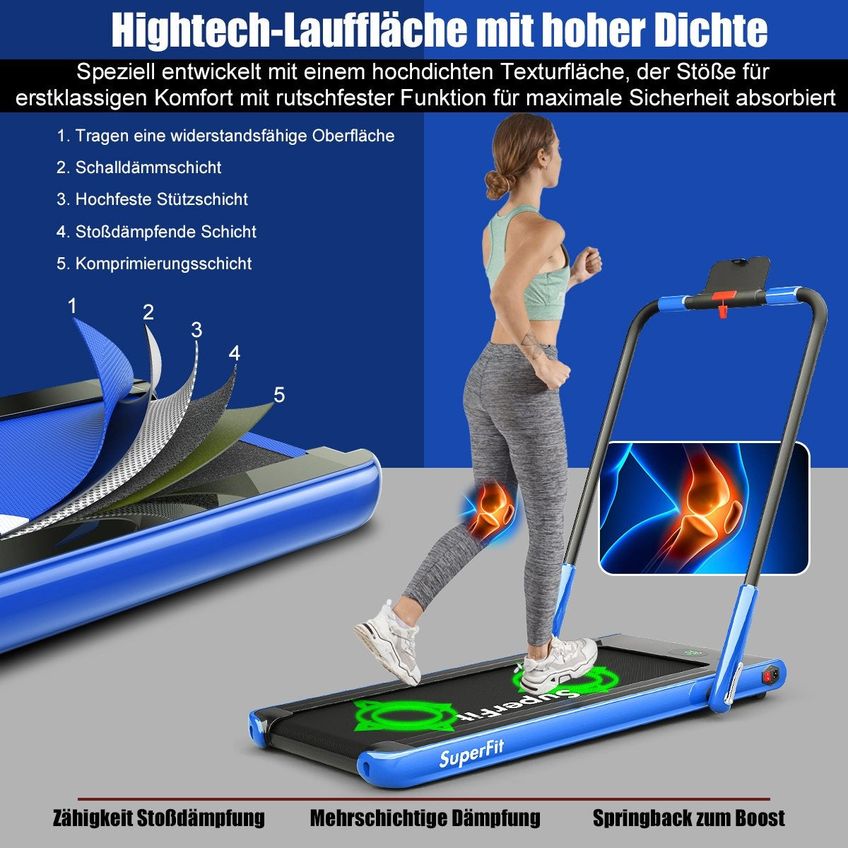 Electric Treadmill 1-12km/h LED Display Foldable Exercise Bike Fitness Machine 120kg Navy