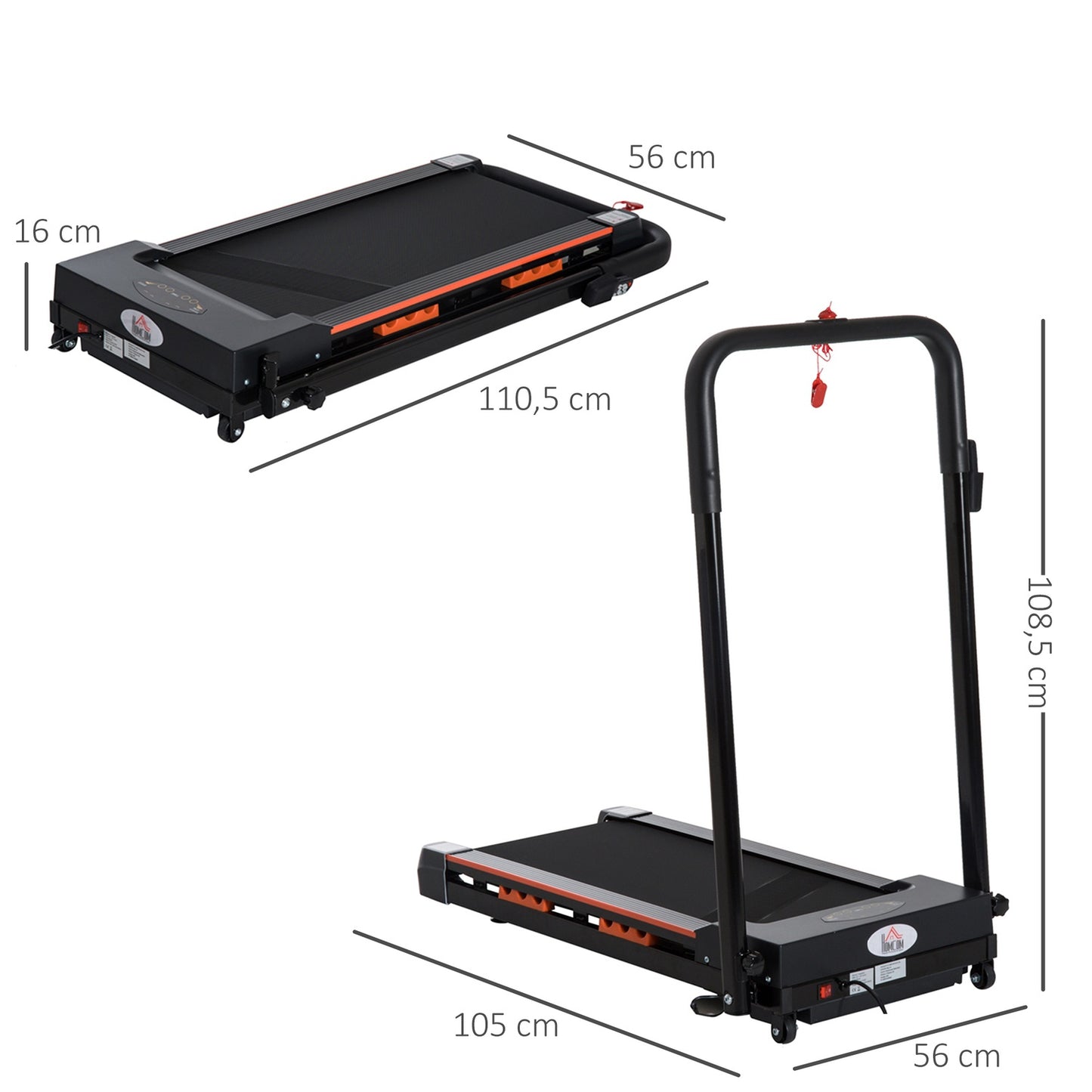 Folding Electric Treadmill - LCD Screen, Steel, Black