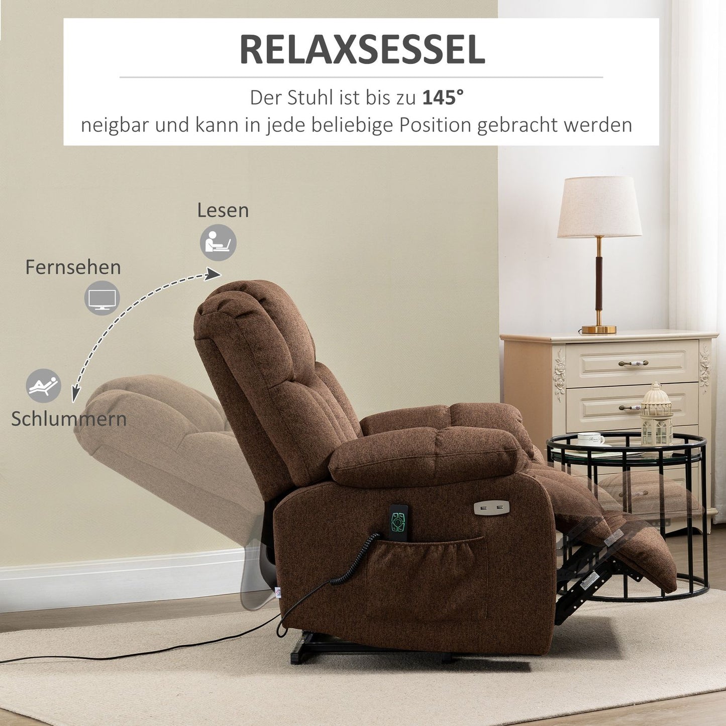 Power Lift Sun Lounger, Remote Control, Brown