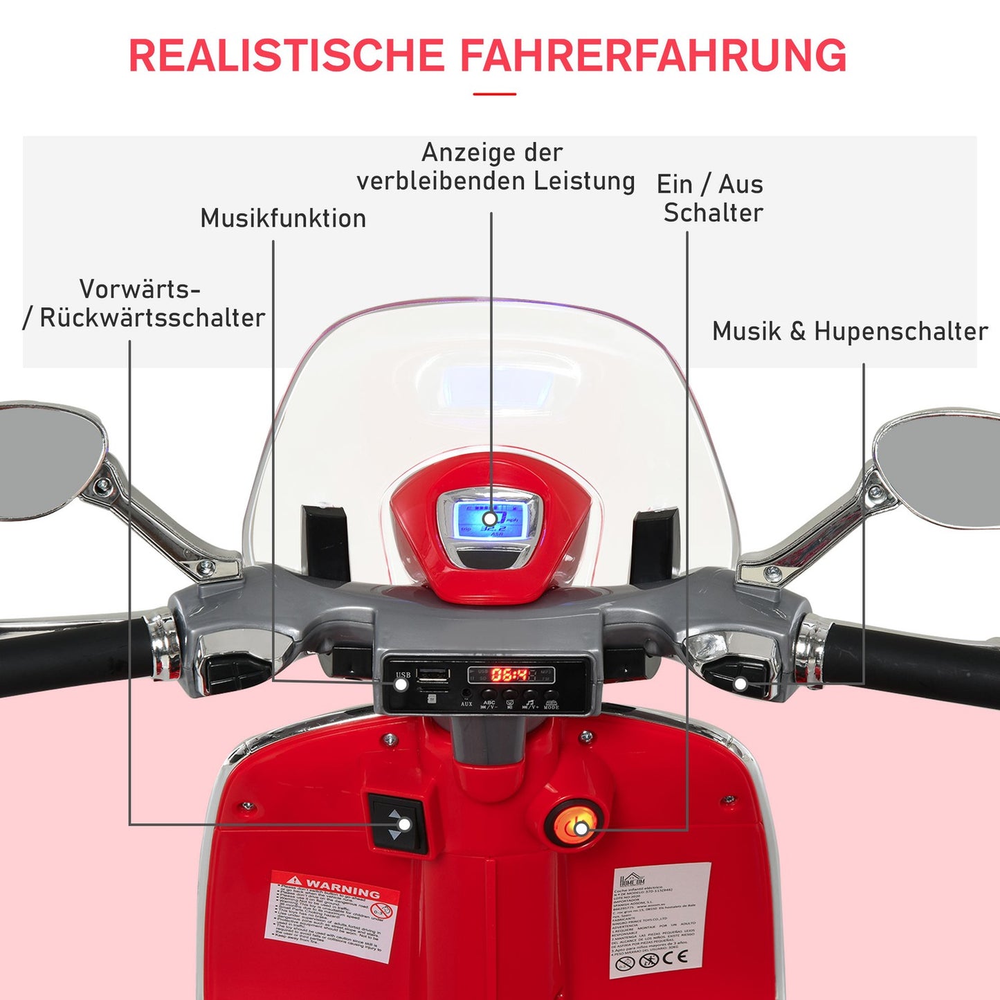 Electric motorcycle for children with MP3 & lights, red