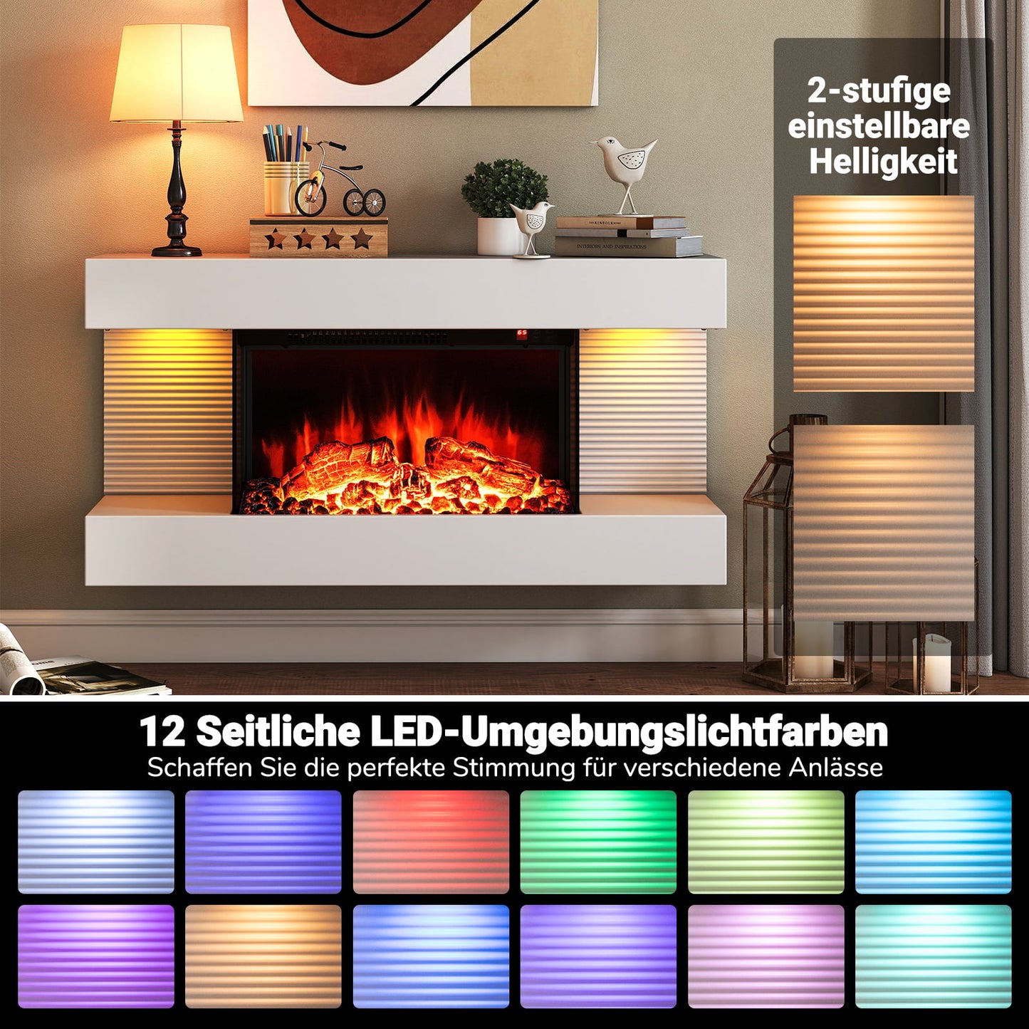 Electric Wall Fireplace with Heater & LED Lights