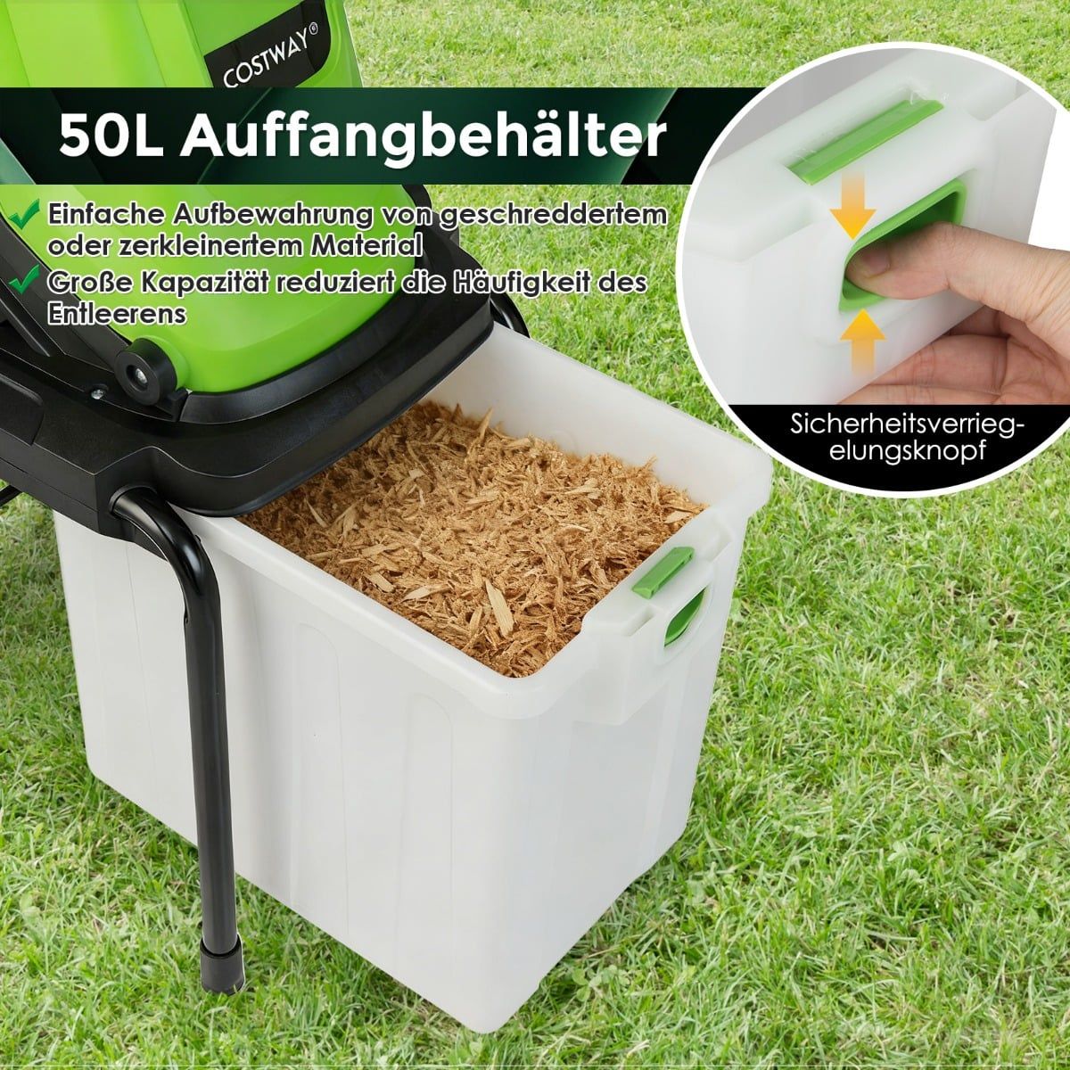 Electric Wood Chipper, 2800W, 50L Collection Bin, 45mm Capacity