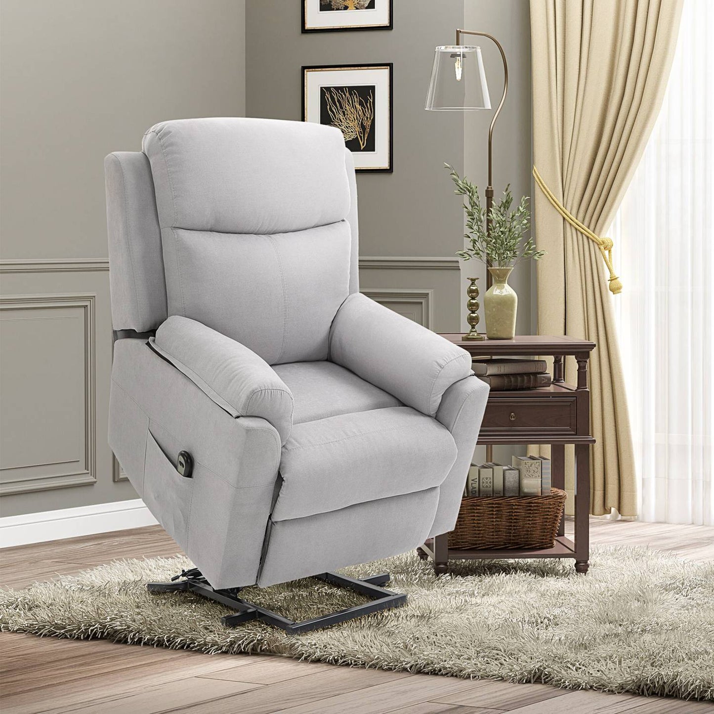 Electric recliner for seniors, standing aid, linen gray