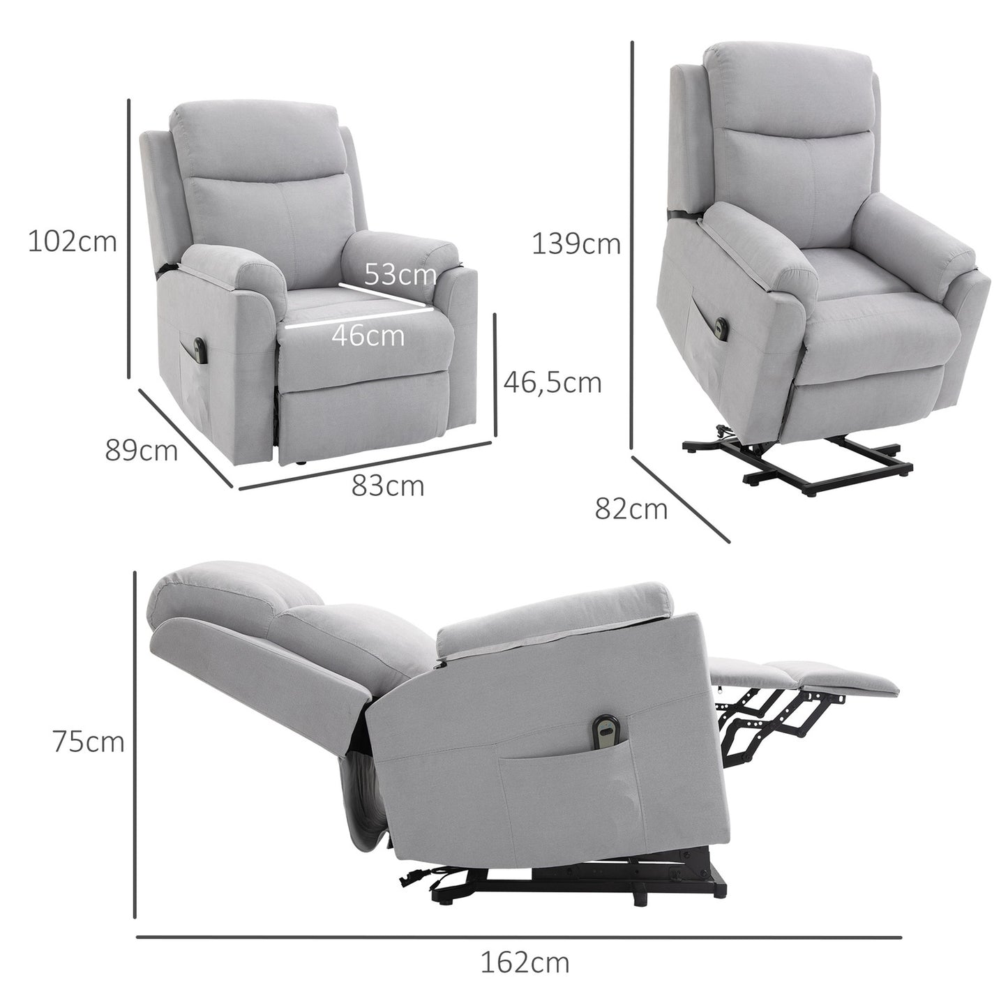 Electric recliner for seniors, standing aid, linen gray