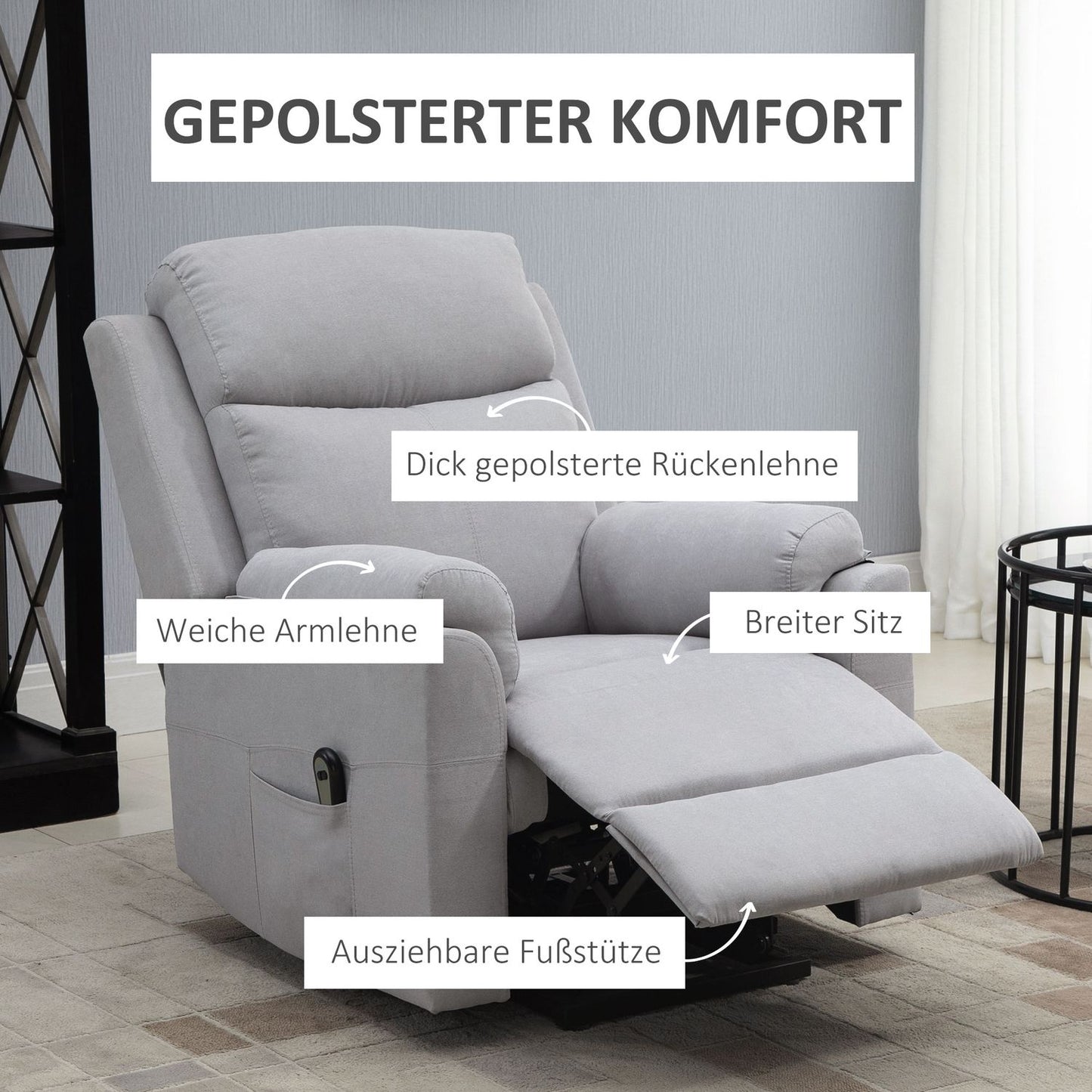 Electric recliner for seniors, standing aid, linen gray