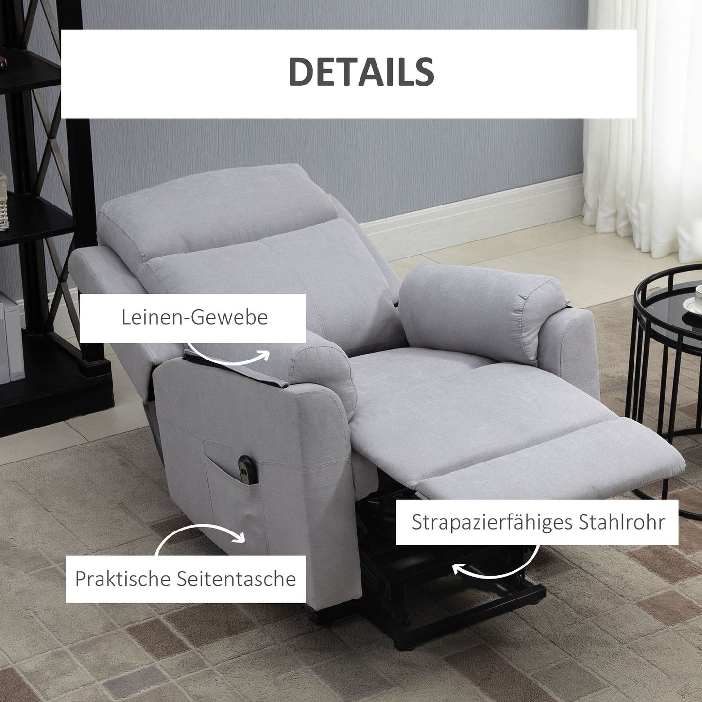 Electric recliner for seniors, standing aid, linen gray