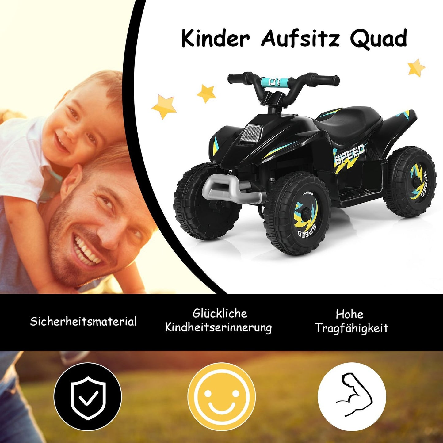 Electric car for children, electric children's quad, children's motorcycle, 73 x 40 x 44.5 cm, black