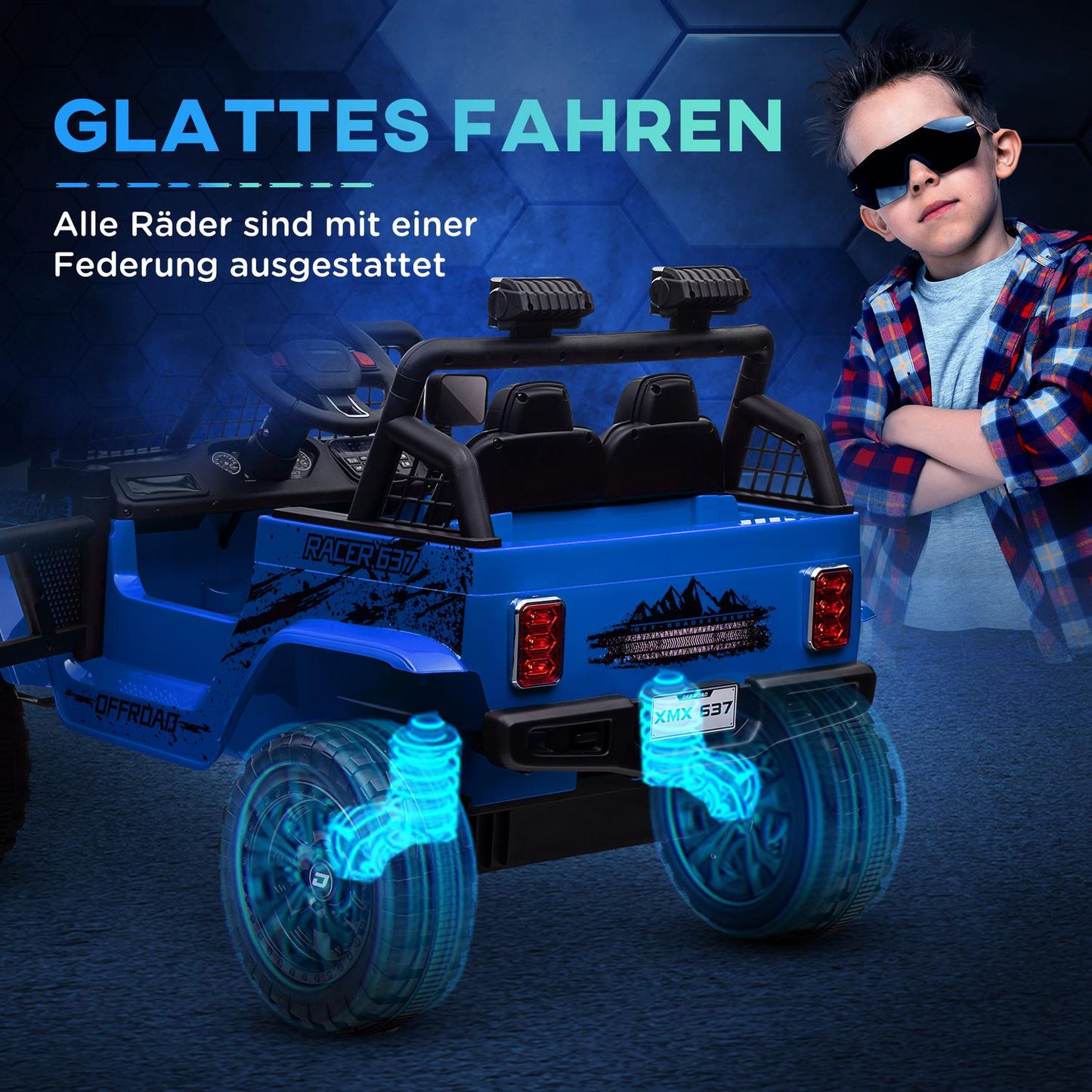 Electric car for children, 12V terrain with music, blue