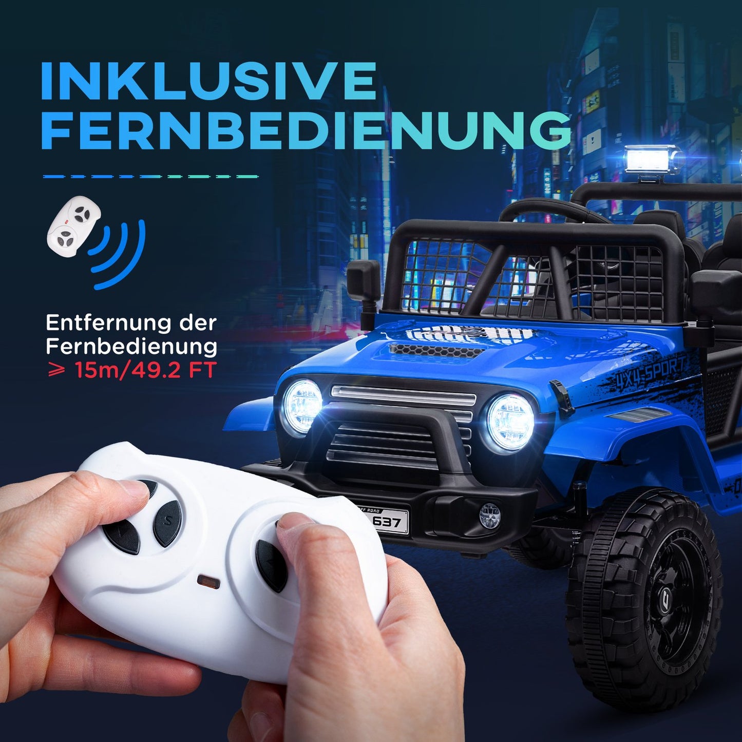 Electric car for children, 12V terrain with music, blue