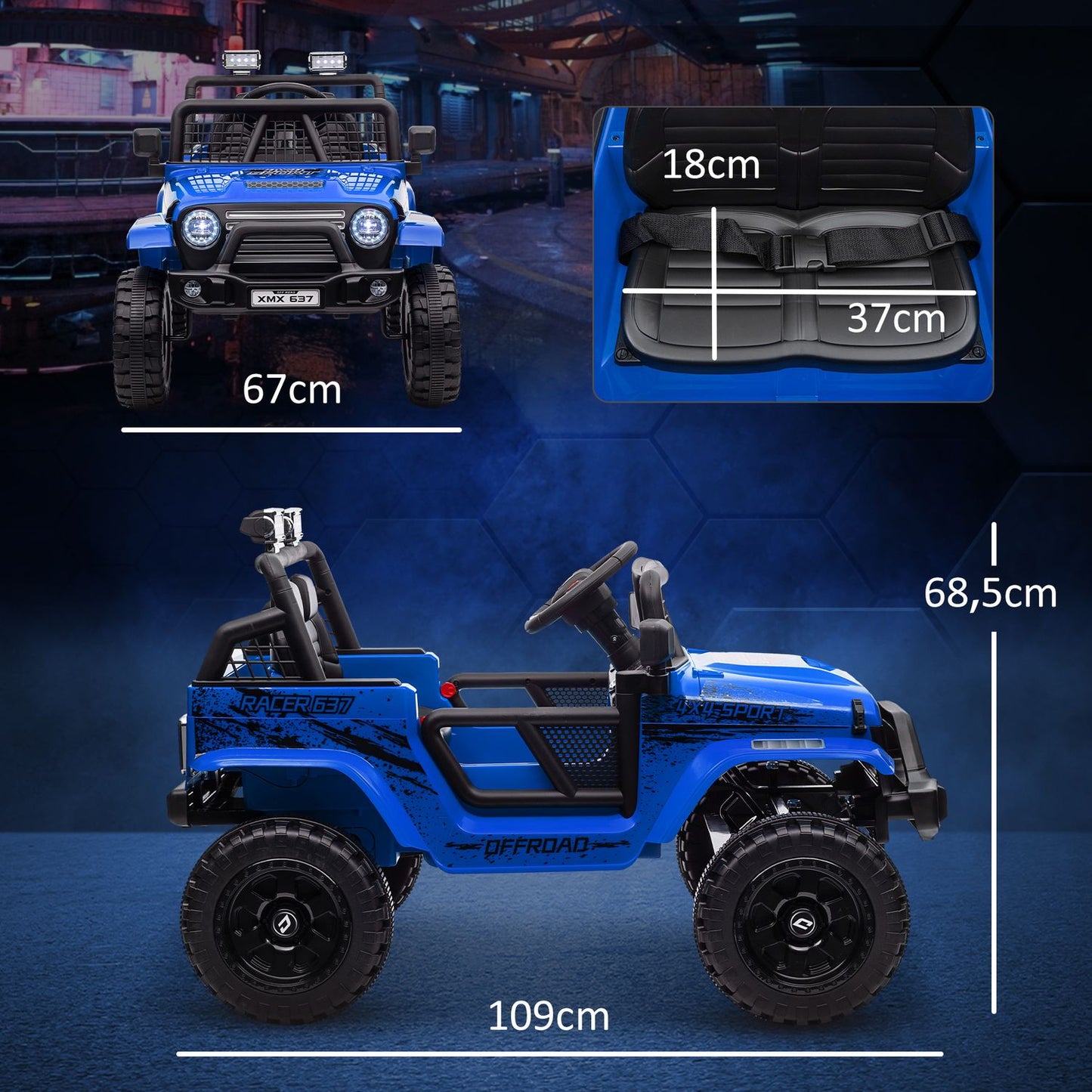 Electric car for children, 12V terrain with music, blue