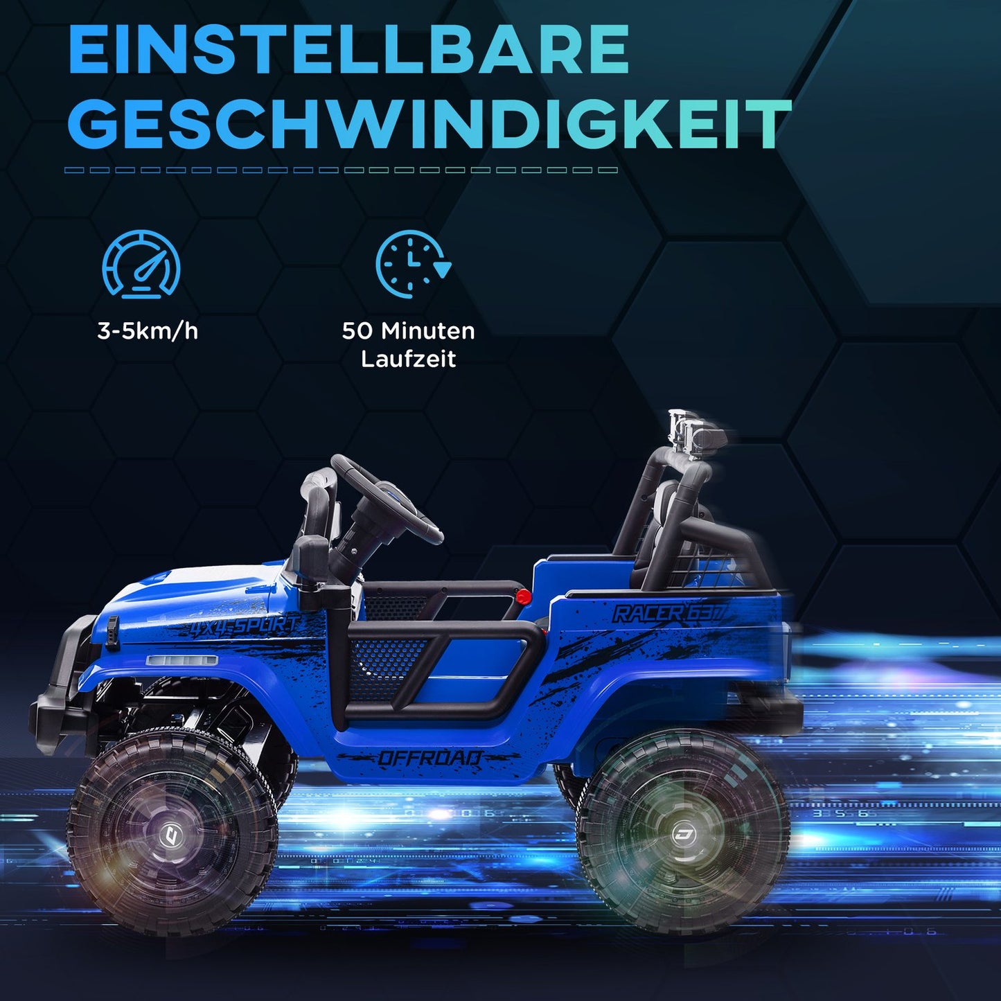 Electric car for children, 12V terrain with music, blue