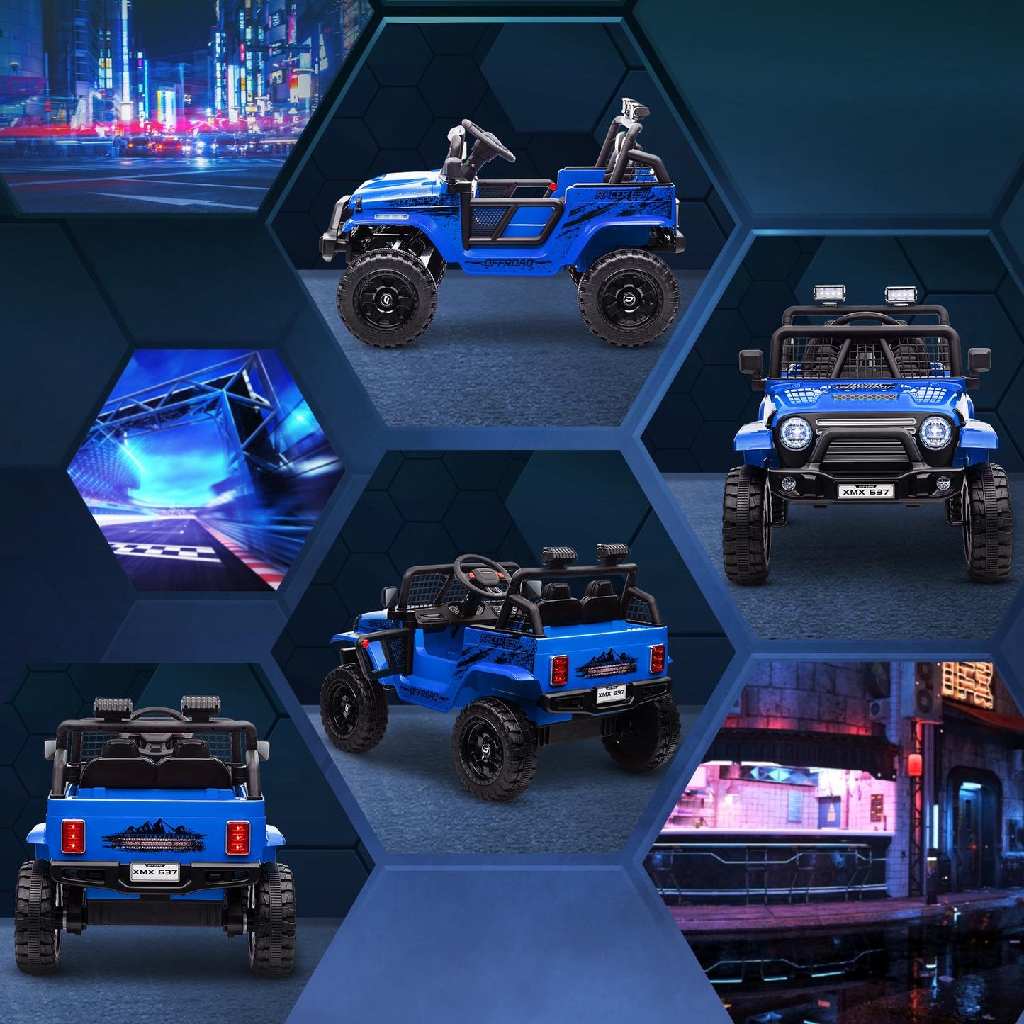 Electric car for children, 12V terrain with music, blue