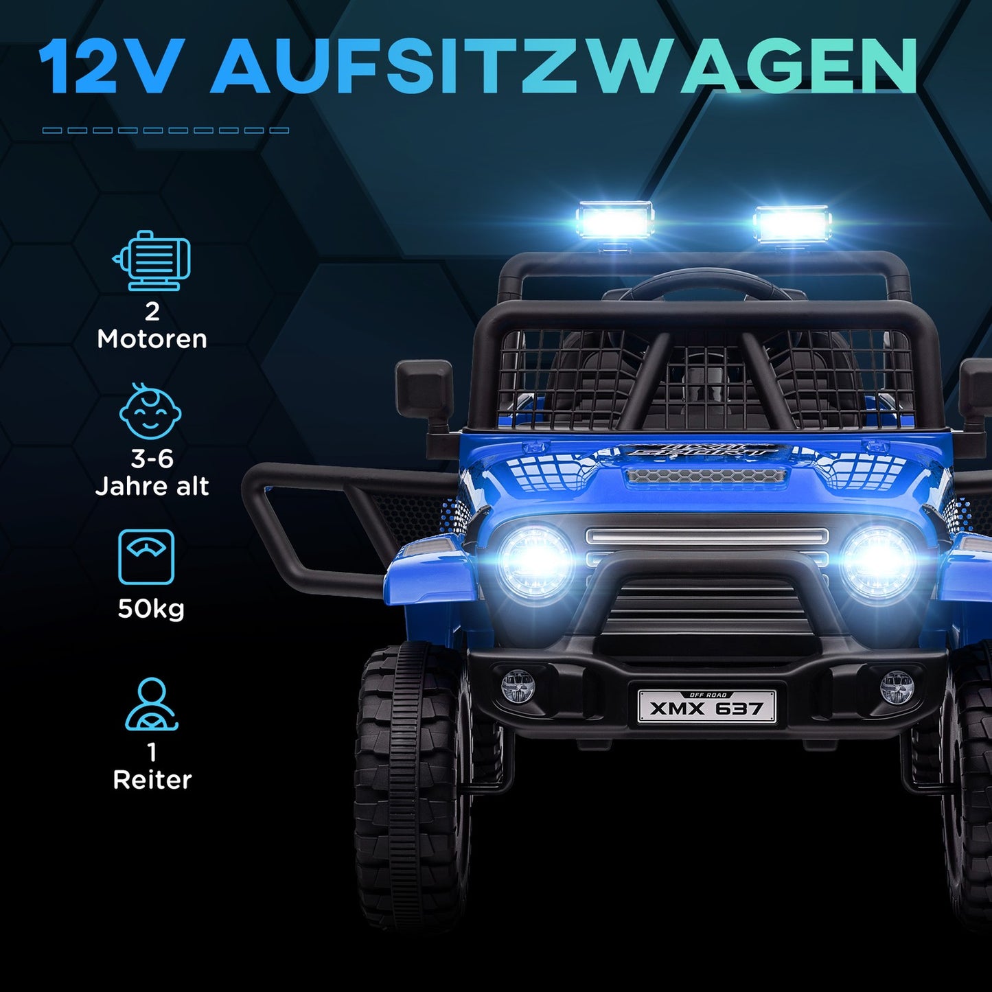 Electric car for children, 12V terrain with music, blue