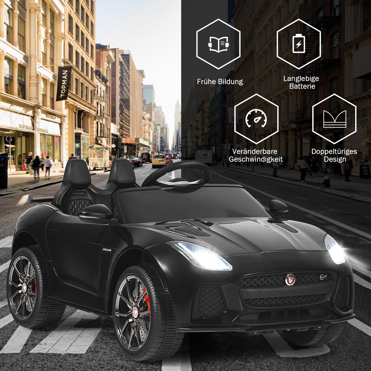 Electric children's car with stories & music & horn & headlights & remote control black
