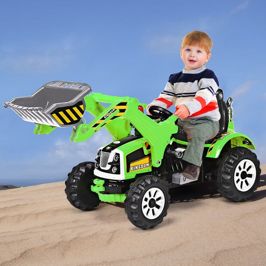 Electric children's forklift battery-operated children's excavator with 2 speeds seat excavator green