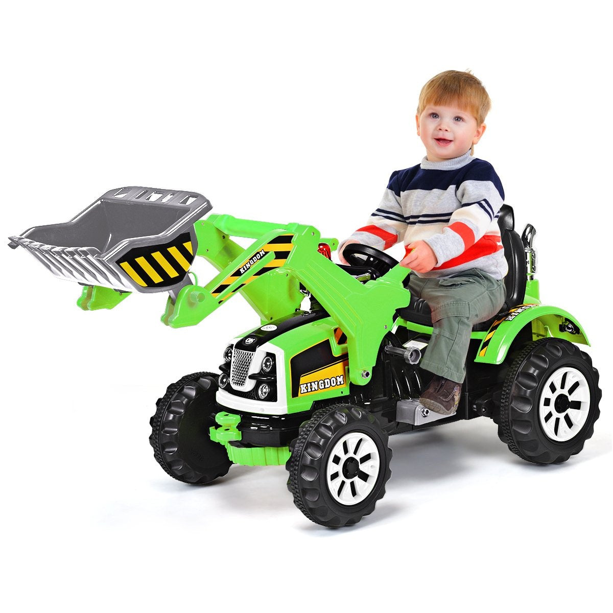 Electric children's forklift battery-operated children's excavator with 2 speeds seat excavator green