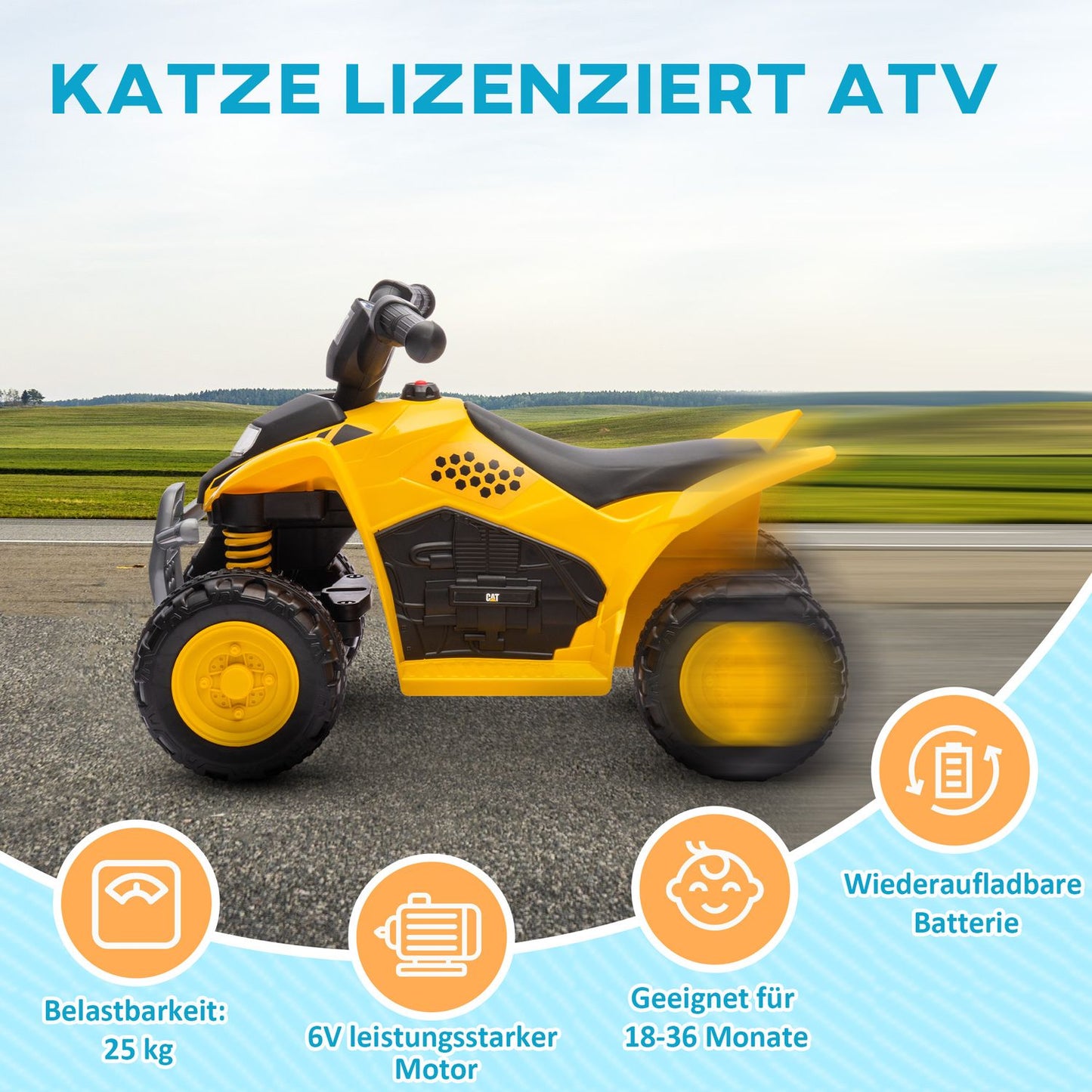 Electric quad bike for children, 6V with horn & headlights, yellow