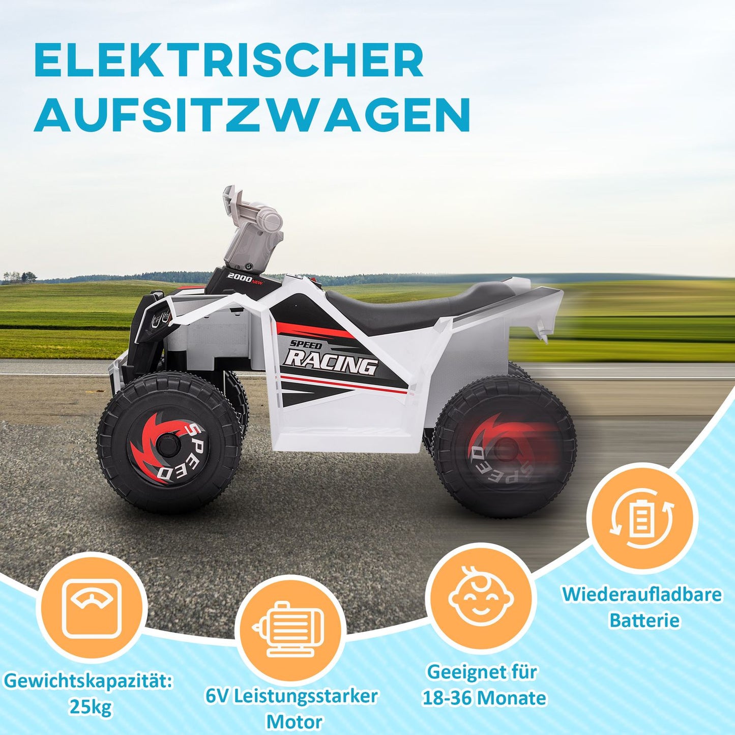 Electric Kids Quad - 6V, 2.5 km/h, 1.5-3 years, white