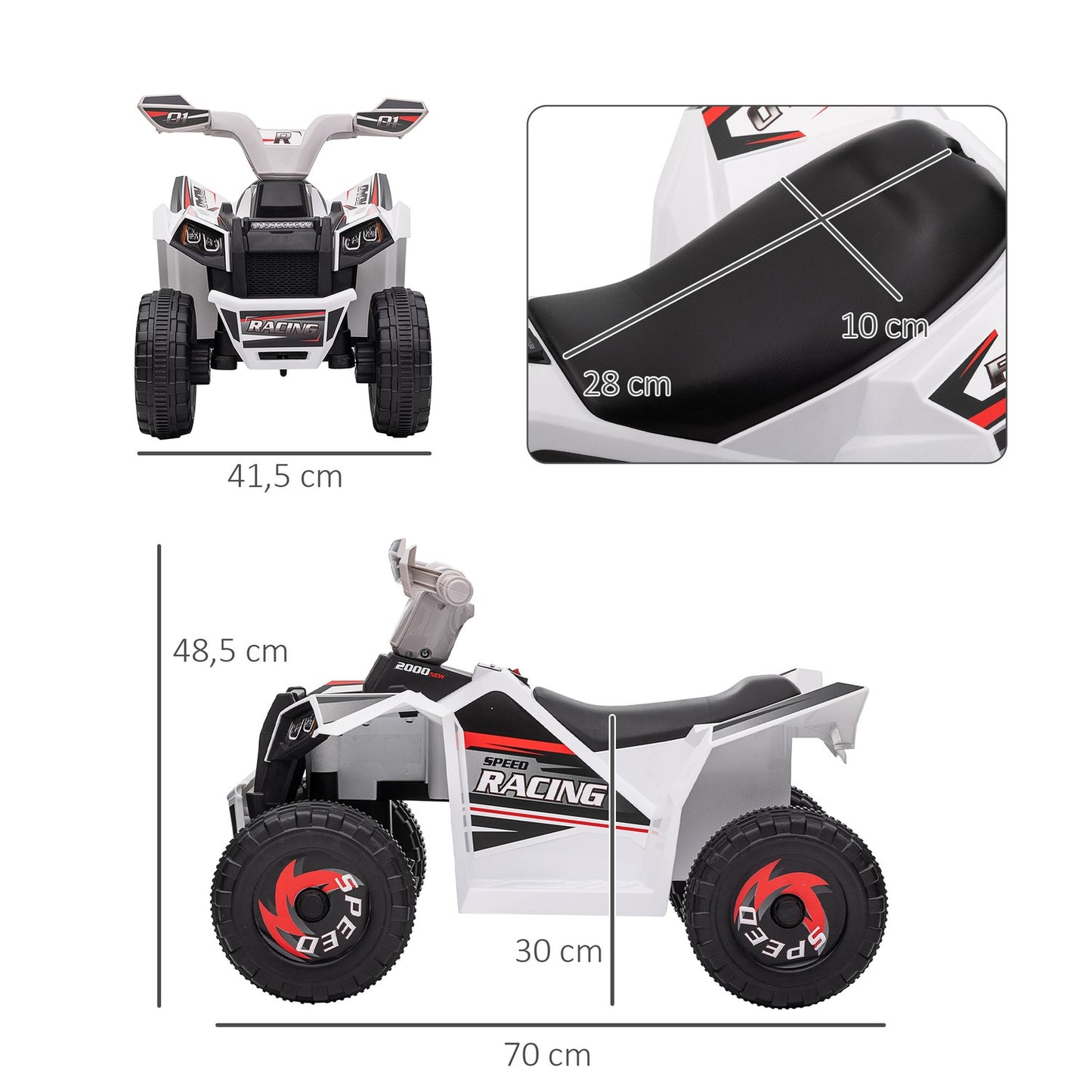 Electric Kids Quad - 6V, 2.5 km/h, 1.5-3 years, white